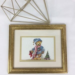 Holiday Teddy Bear Print Matted & Framed